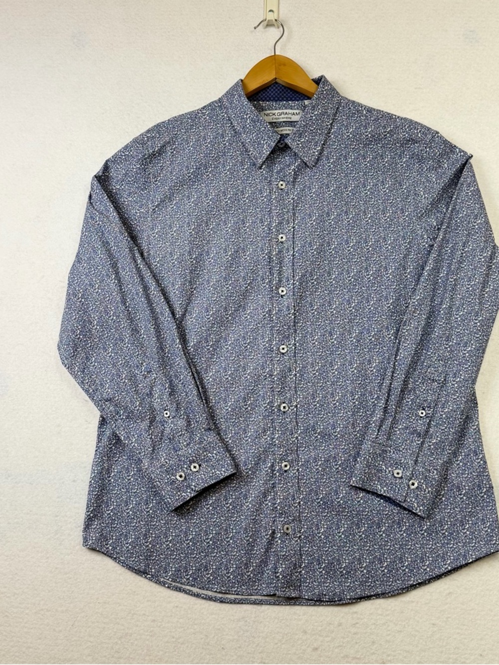 Nick Graham Everywhere Shirt Mens XL Blue Paisley Stretch Modern Fit Long Sleeve